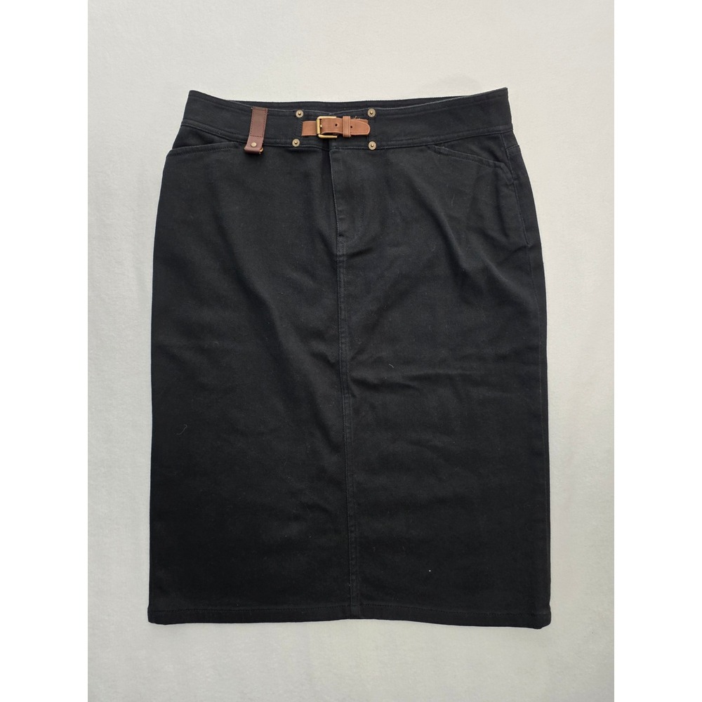 Lauren Jeans Co Pencil Skirt Belted 10 Black Dark Academia Classic